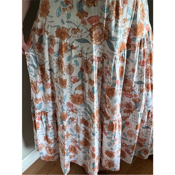 Hayden pull on Floral tiered boho Skirt Orange and Blue size large - Picture 5 of 12